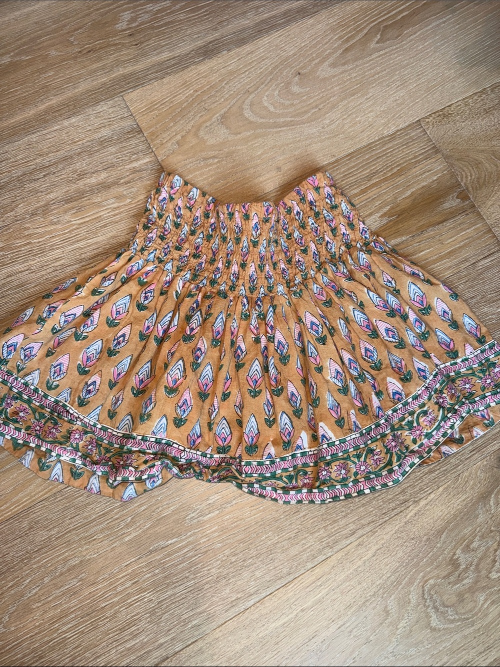 Smocked Waist Floral Print Skater Skirt in Mustard